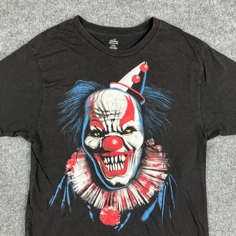 Halloween Clown‎ T-Shirt Mens Size S Black Creepy Evil Costume Graphic Tee